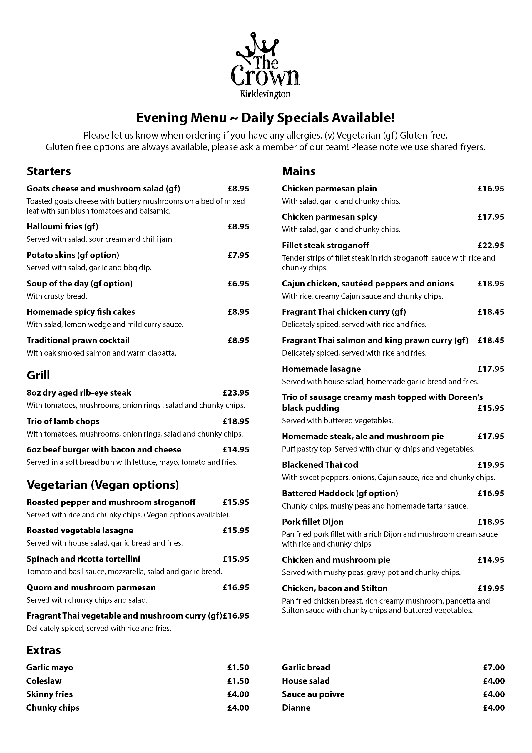 Evening Menu